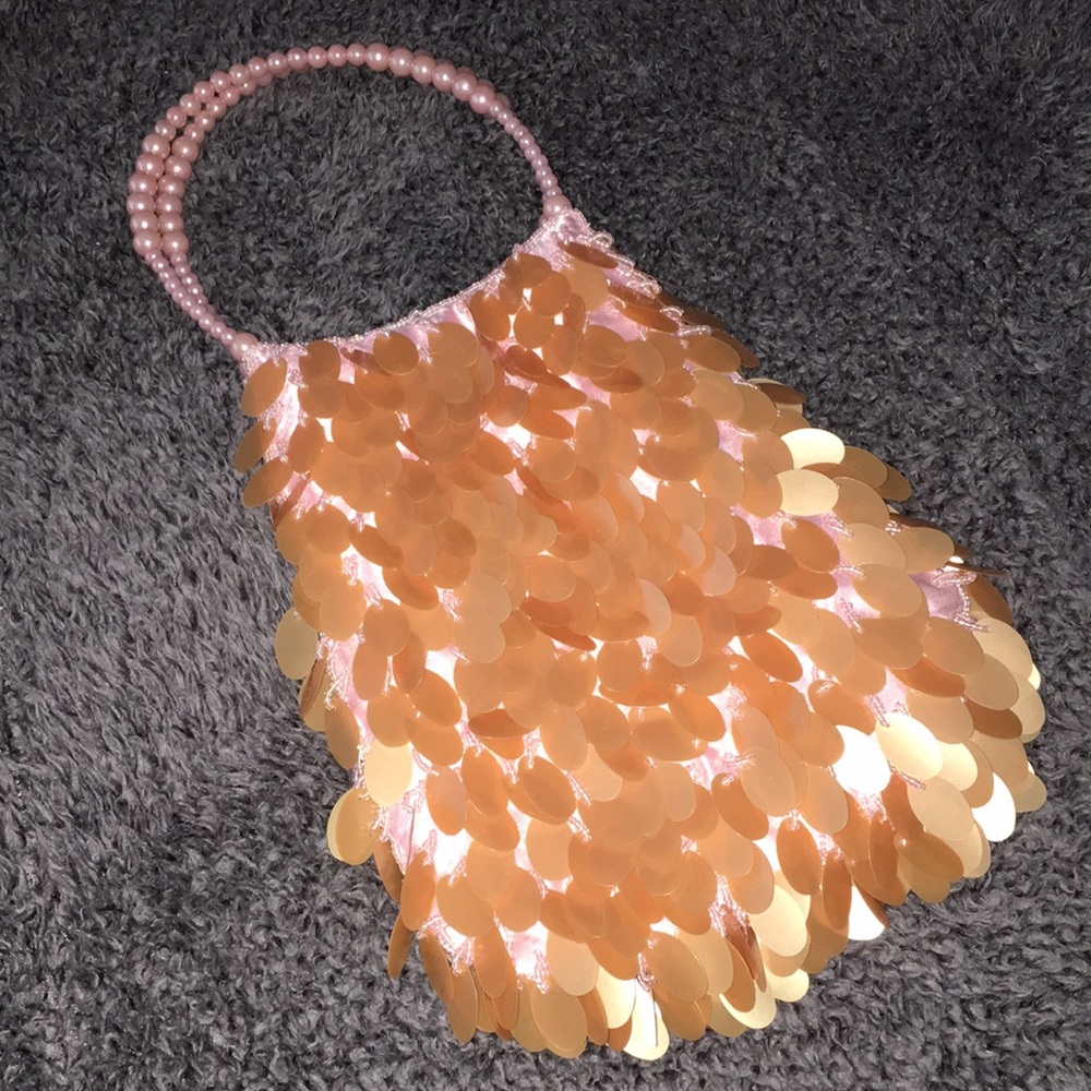 Pink Sequin Mini Bag with Beaded Handle